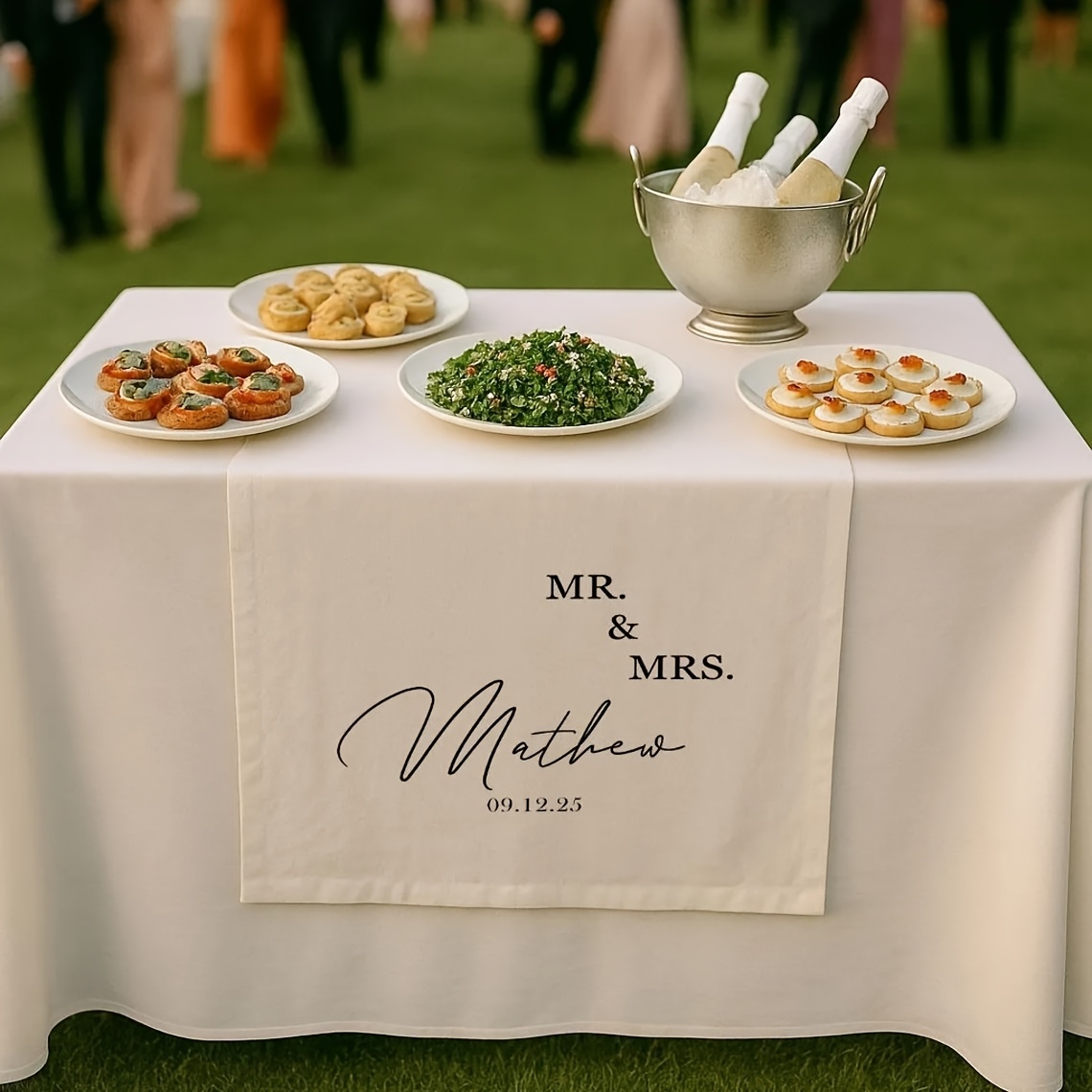 Image of Decorations For Wedding Tables, Custom Table Covers (last Names For Printing), Personalized Banners For Sweetheart Tables, And Gifts For Wedding Reception Signage