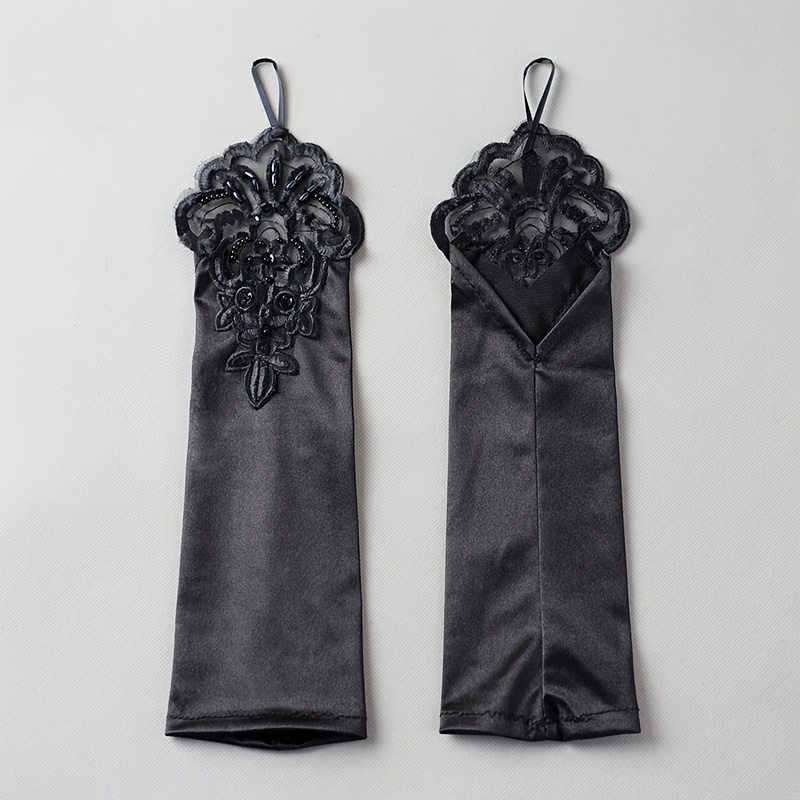 Image of 1 Pair Black Elegant Fingerless Decorative Gloves, Suitable For Wedding Gowns, Stage Performances, , Birthday Parties, Holiday Dressing