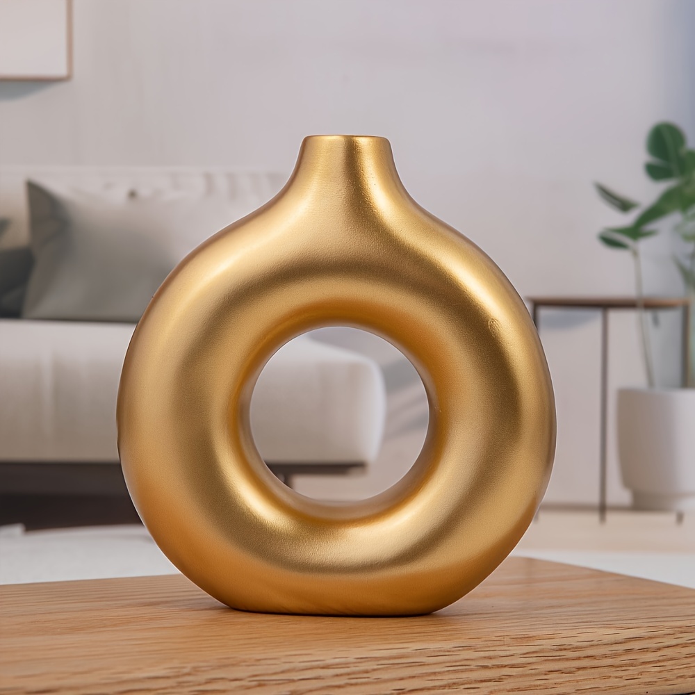 TEMU 1pc Golden Resin Vase, Donut Shaped Vase Ornament, Decor