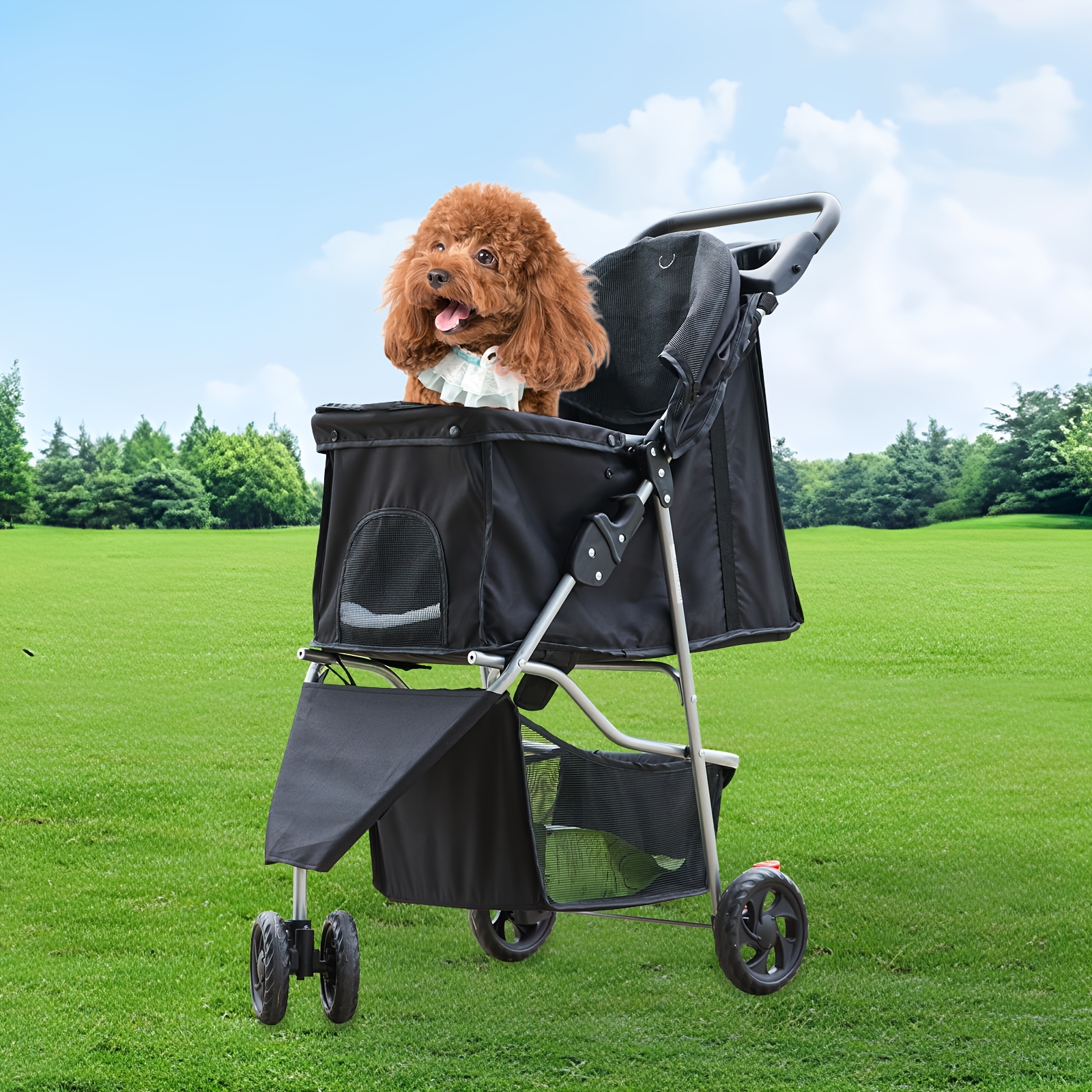 

Olixis 3-wheel Pet Stroller For Small To Medium Dogs And Cats - Waterproof Travel Carrier With Cup Holder, Removable Liner, And Mesh Ventilation - Black, Dog Stroller