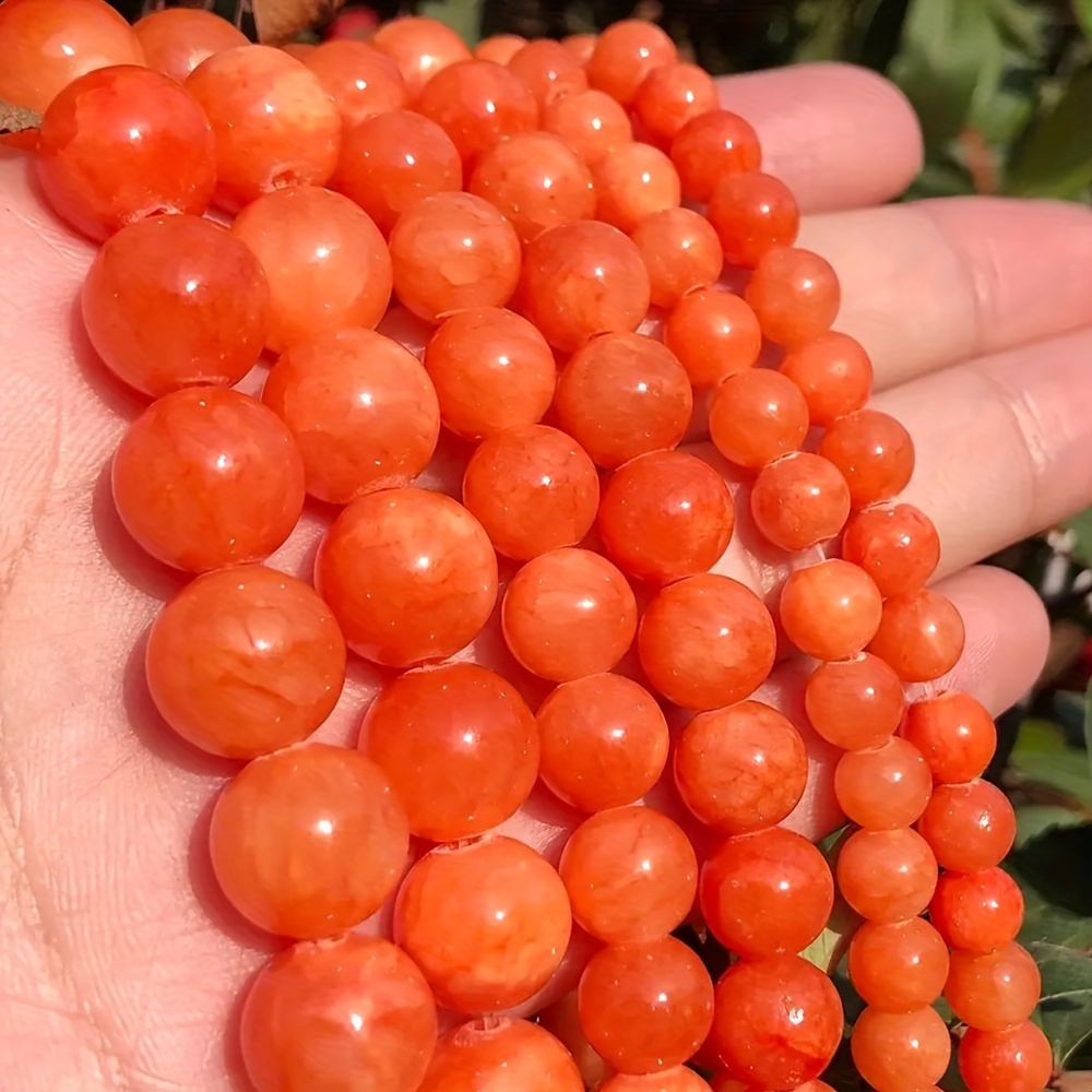 

Exquisite Orange Jasper & Chalcedony Beads - Natural Round Loose Gemstones For Diy Jewelry Making, Perfect For Bracelets & Necklaces - 6mm (61pcs), 8mm (46pcs), 10mm (36pcs)