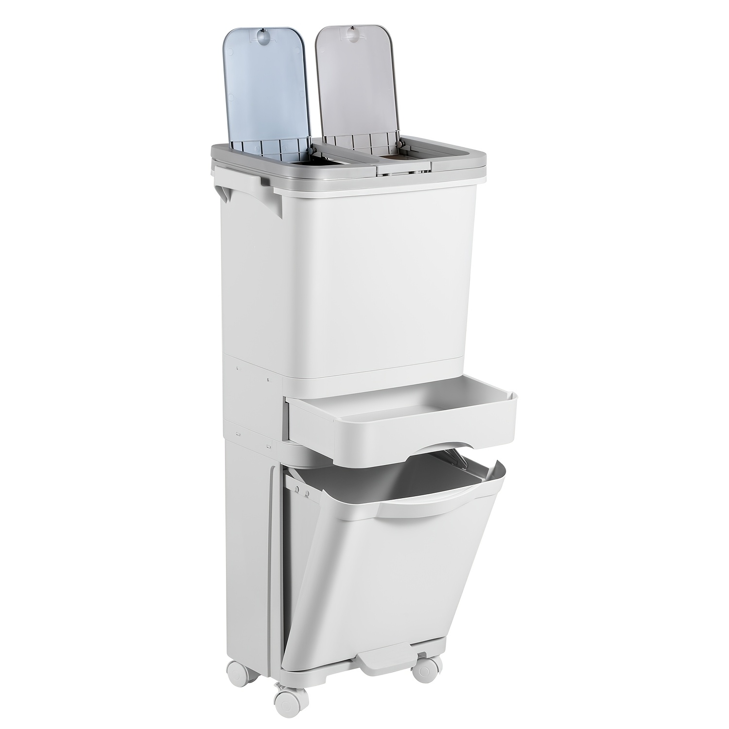 Kitchen Rubbish Bin 42l Kitchen Trash Can With 3 Compartments Kitchen Waste Bin Dry Wet Sorting Under Kitchen Counter Bins With Lid Pedal Bin On Wheels For Kitchen Apartment Office Home, White