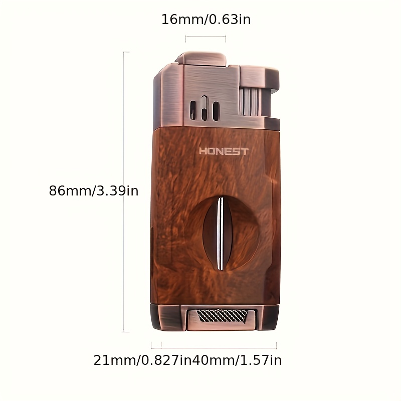 (Fuel Not Included) Cigar Lighter, Torch Lighter With V-shaped Cigar Cutter, Built-in Cigar Clip, Visible Air Window, Cigar Torch Lighter, Cool Lighter Suitable For Candles, Dual Windproof Jet Flame, Integrated Torch Cigar Lighter With Double Flame