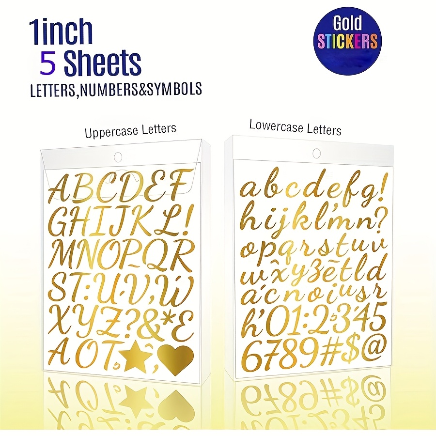 E-shop 5- handbeschriftetes Alphabet Aufkleber Set, 1-Zoll goldene selbstklebende Buchstaben Zahlen Aufkleber, geeignet für Scrapbooks, Wasserflaschen,