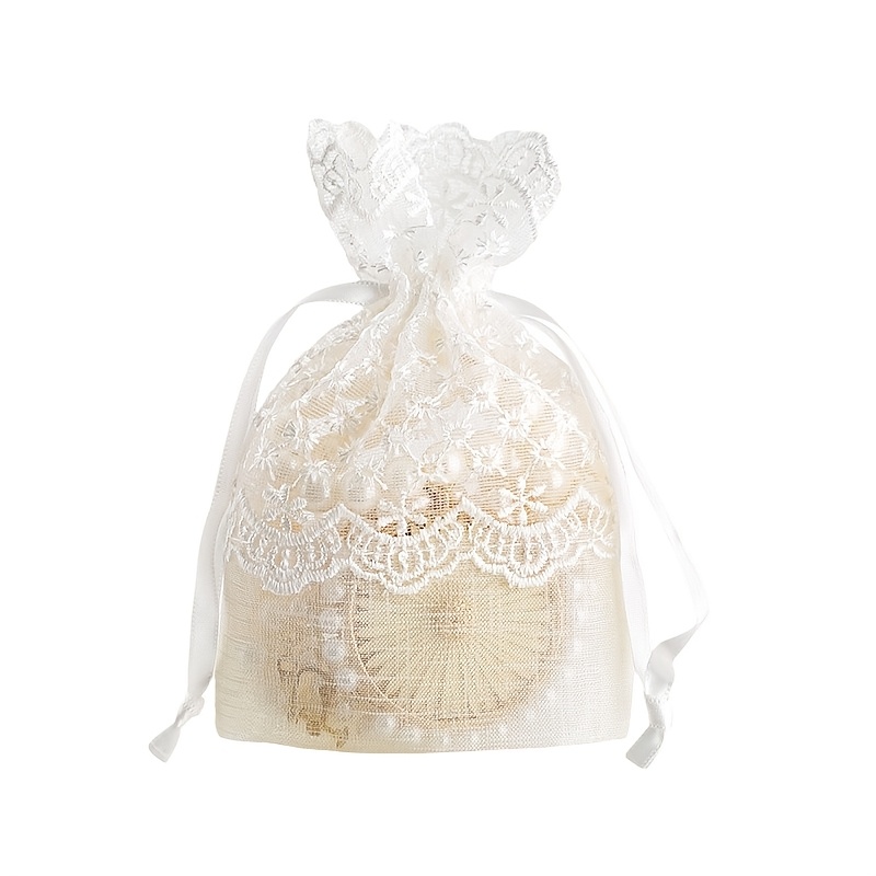 TEMU Gift For Her/him 5pcs/10pcs Pack White Starry Lace Drawstring Bags With Joint & Suitable For Weddings, Showers, Birthdays - Multipurpose Pouches