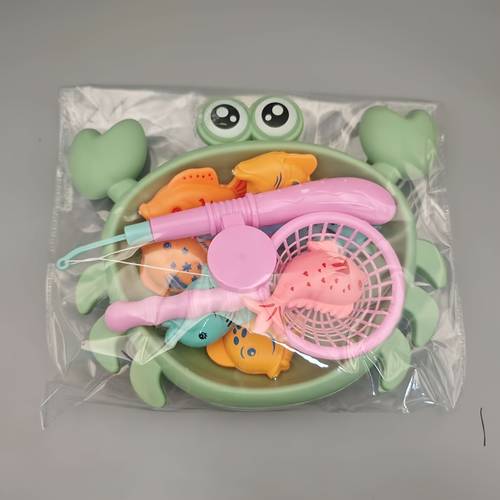 kids summer magnetic toy set 2 colors orange and green 8pcs small fish crab shell fishing rod and net gift for young cultivating and manual