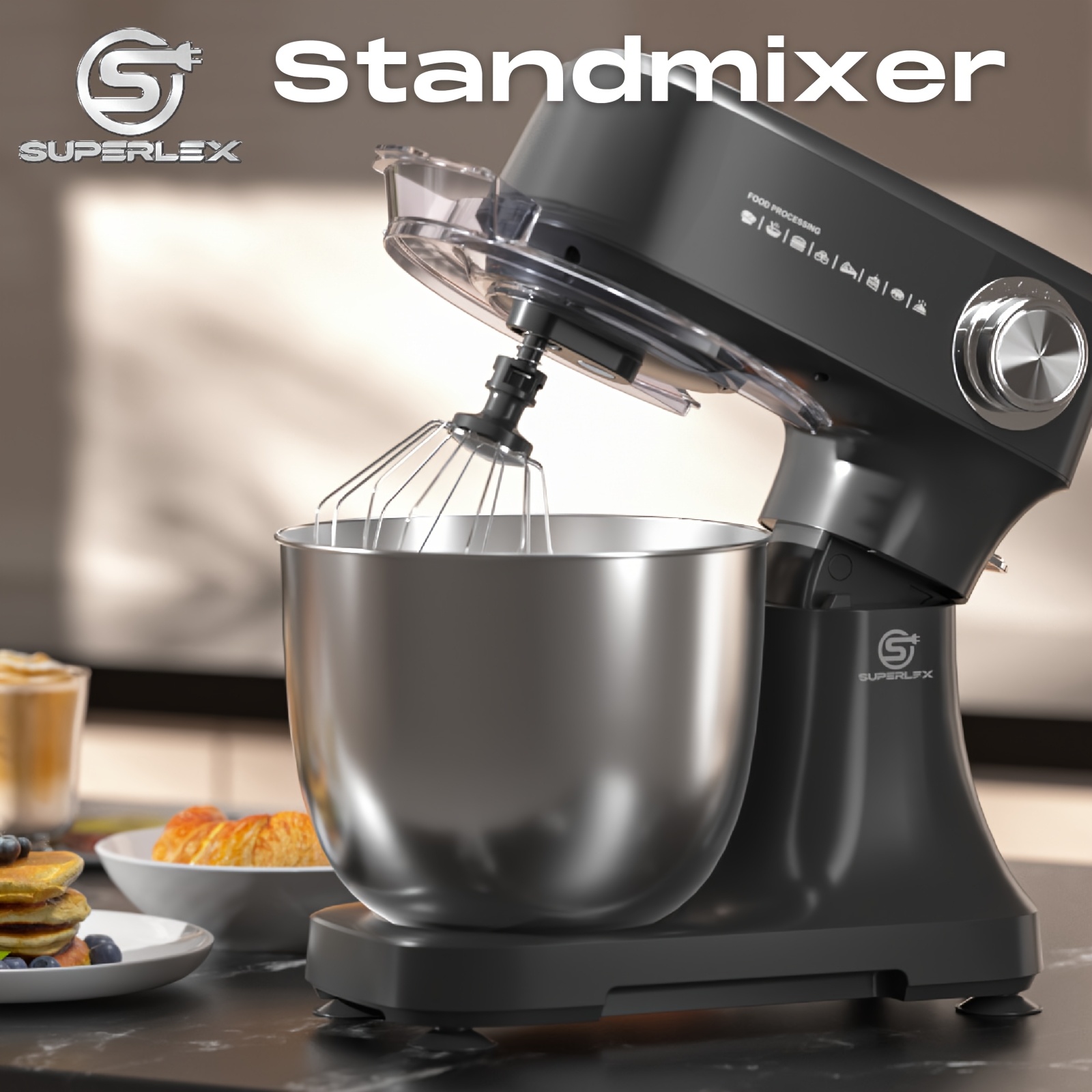 E-shop SUPERLEX 3-in-1 Küchenmaschine 800W | 4,5L Küchenmaschine mit Schneebesen und Teigklopfwerk | Vielseitiges Küchen-Knetgerät