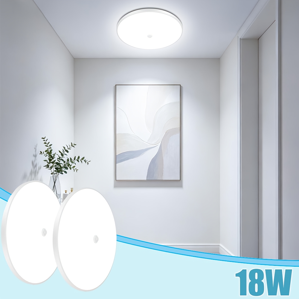 TEMU 2pcs 18w Led Motion Sensor Ceiling Light Indoor, Cool White, Led Ceiling Lights Fitting With Pir For Porch Hallway Roof , Hallway, Stair, Porch,