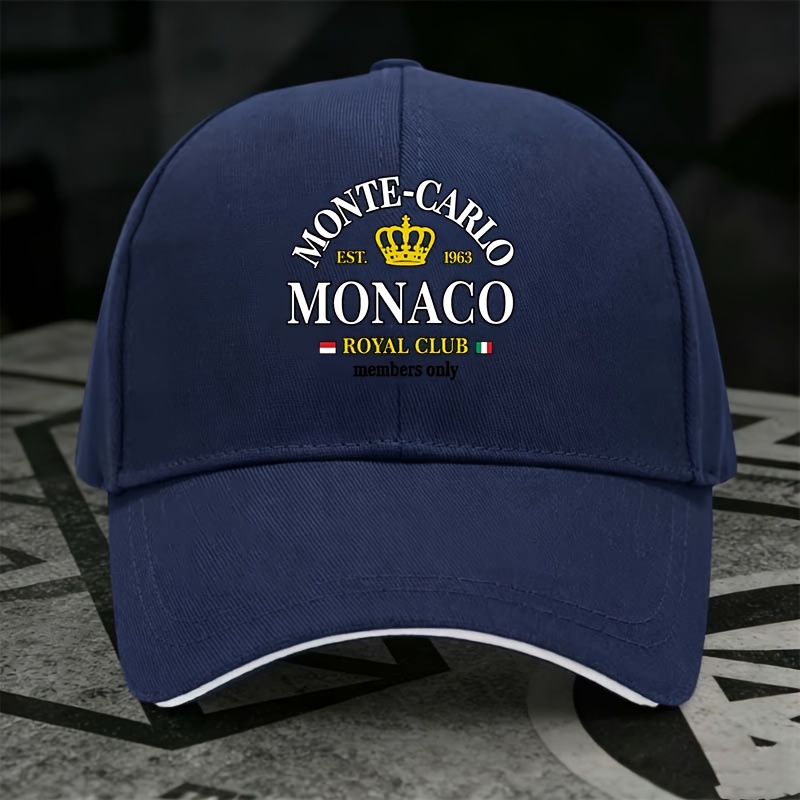 TEMU 1 Casquette de baseball sandwich réglable liée à la couronne -Carlo Monaco, style badge vintage, chapeau tendance pour hommes, cadeau idéal pour