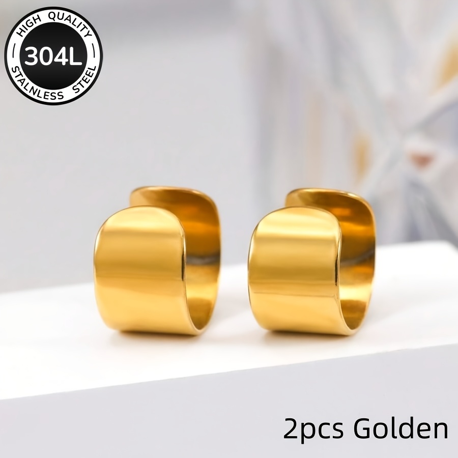2pcs Minimalist Hip Hop Stainless Steel Non-Pierced Ear Clips