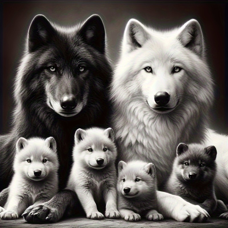 

Wolf Family 5d Diy Diamond Painting Kit, 11.8x11.8in, Round Diamonds, Canvas Material, Animal Theme - Full Drill Art Embroidery For Wall Decor & Gifts