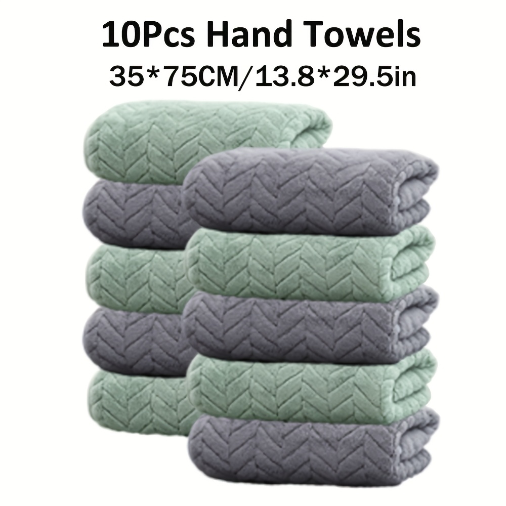 10pcs Solid Color Hand Towels Set 35*75cm/13.8*29.5in, Wheat Ear Pattern Microfiber Material, Soft And Comfortable, Absorption, Family Set, Suitable For Bathroom Shower, , Sauna, Optional
