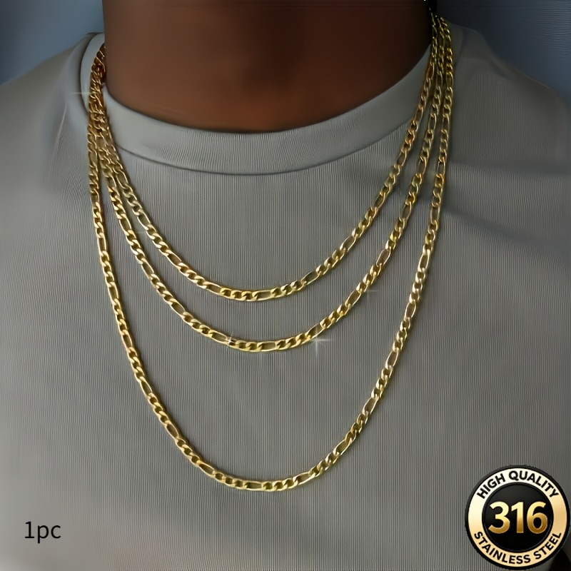 316L Stainless Steel Golden Plated Figaro Chain Necklace