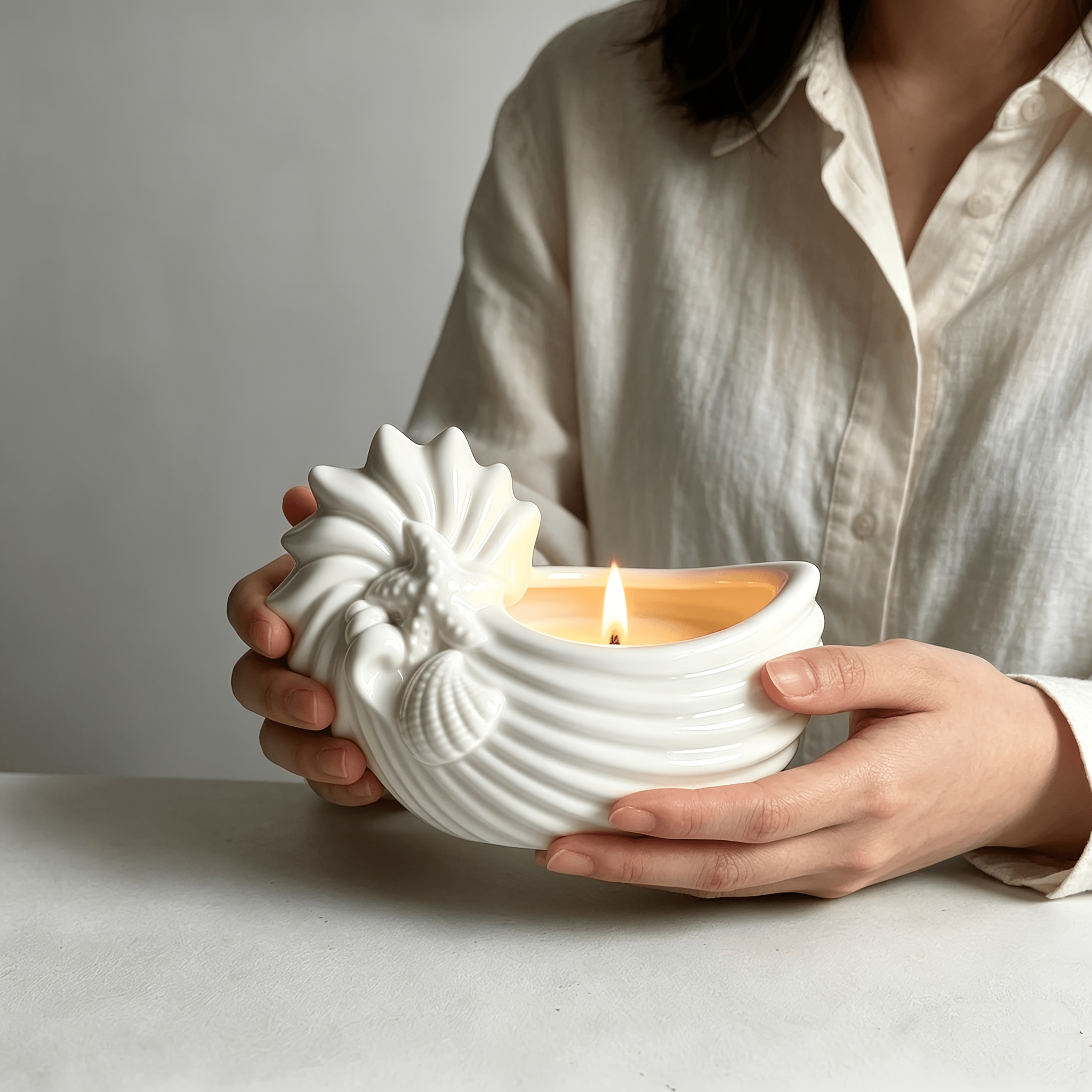 Large White Conch Ceramic Candlestick, Summer Ocean Style Desktop Decoration, Suitable for Home Decor, Weddings, Parties, Mother'S Day Table Centerpiece, Creating a Refreshing And Romantic Atmosphere As a Holiday Gift