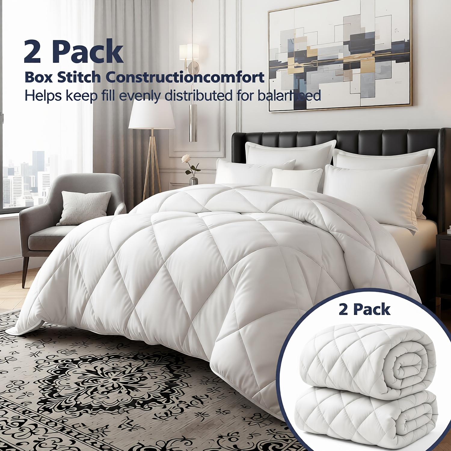 Image of 2pcs Package, Large Duvet, Thick Quilt, Four-season Quilt, Diamond Lattice Quilted Quilt Lining Suitable For , Warm Bedding In , Family Quilt.