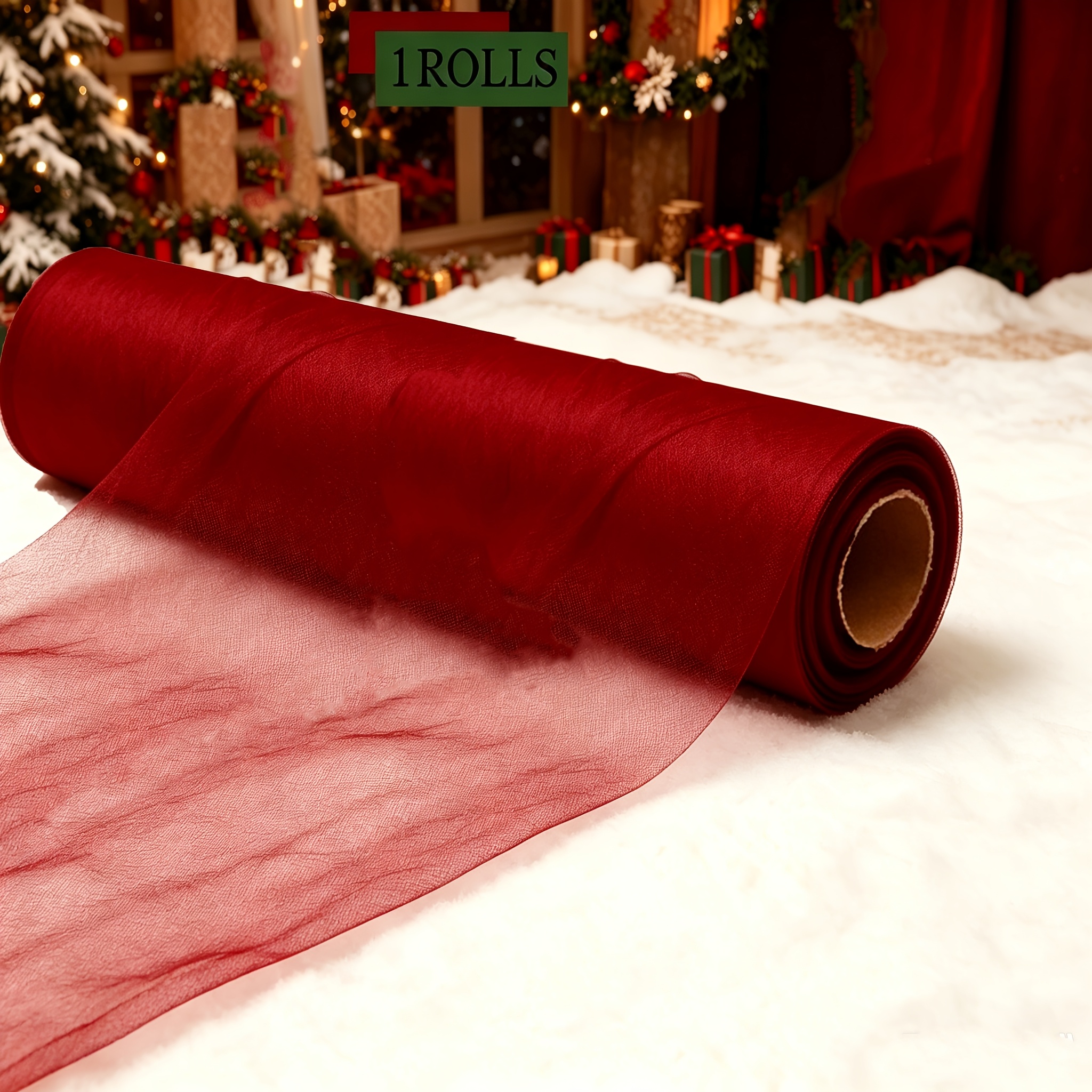 TEMU Large Size Roll 1pc 787.4inch X 30inch, Burgundy Tulle Fabric Roll, Christmas Home Decor, New Year Supplies, Staircase Decoration, Christmas