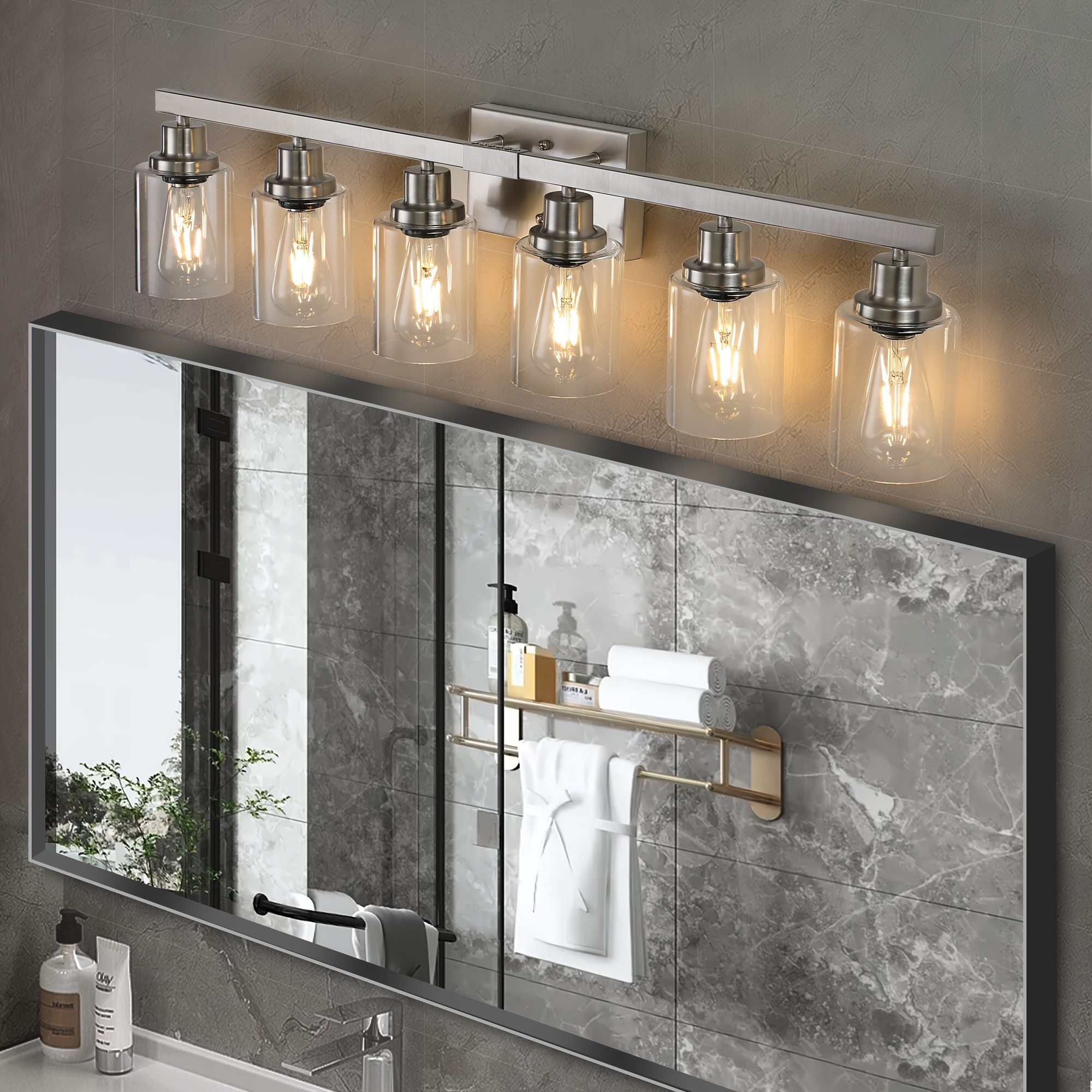 

Contemporary 6-light Vanity Mirror Light With Transparent Glass Lampshade, Modern Wall Light, Suitable For Bedroom, Bathroom, And Dressing Room (bulbs Not Included)