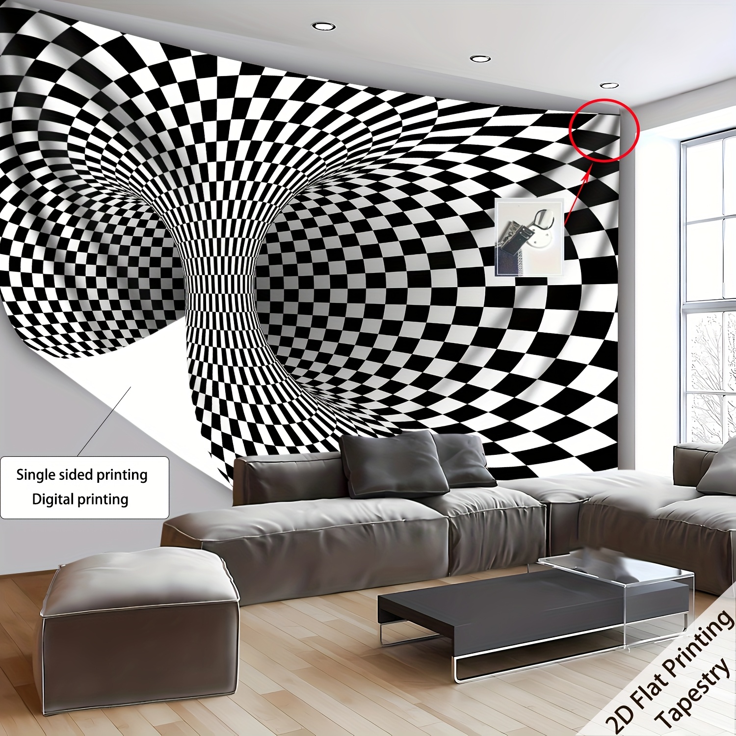 TEMU 2d Flat - 2d Flat - [2d Flat Printing] 1pc Ultra Large Size Op Art Spiral Grid Visual Background Wall Tapestry Wall Decorative Hanging Cloth