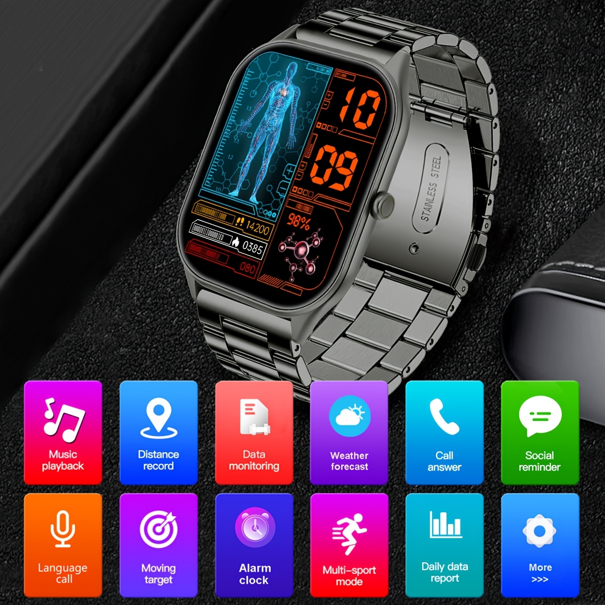 Ultra-Thin Smartwatch with 5.08cm AMOLED HD Full Touch Screen