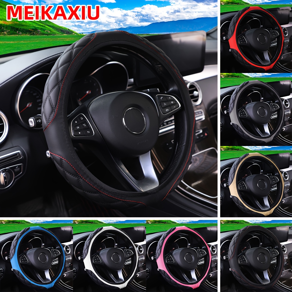 

1pc Wear-resistant Comfortable Pu Leather - Embroidery No Steering Wheel Cover For -15inch Steering Wheel For Women