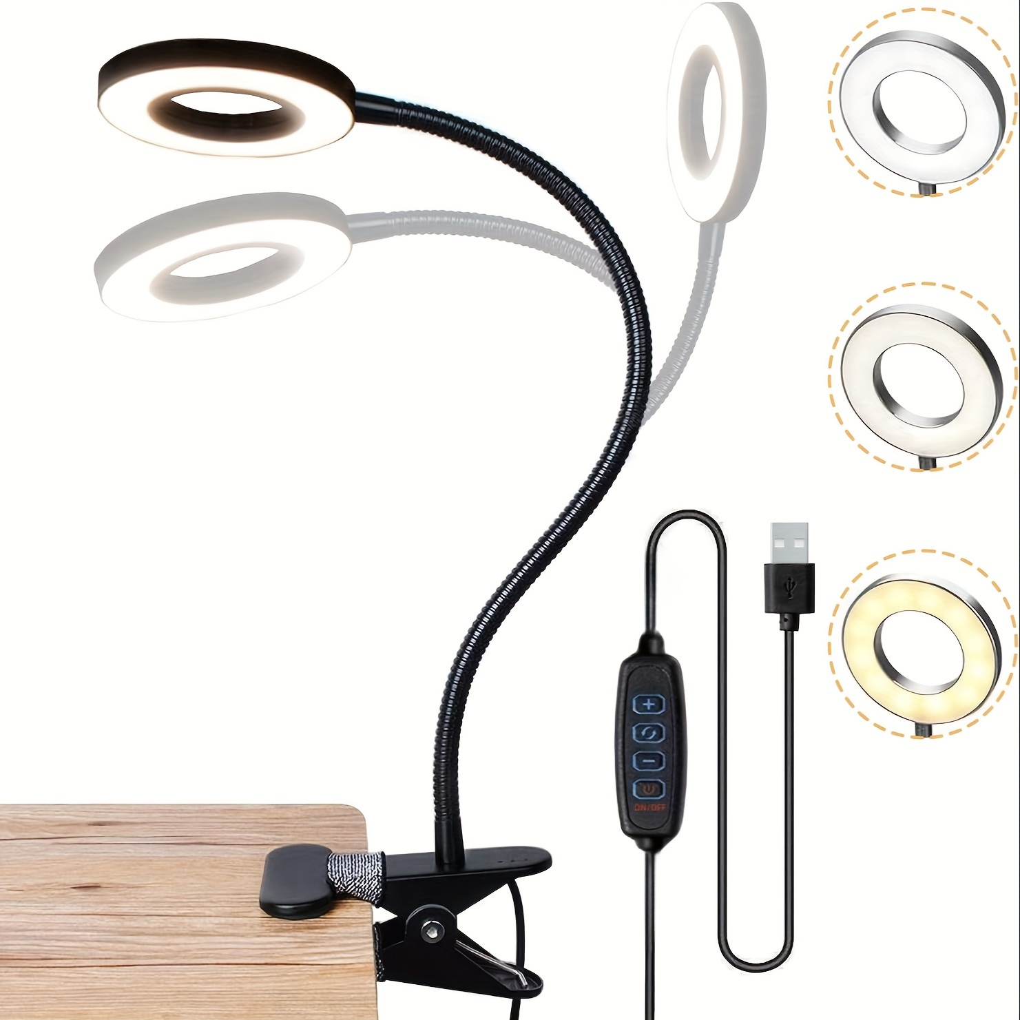 

1pc Flexible Gooseneck Led Desk Lamp With Clamp And Magnifying Glass, Usb Powered Eye-care Reading Light, Portable Table Light For Manicure, Close Work, And Seniors - No Battery Included