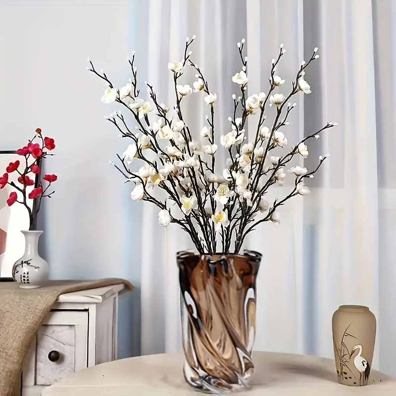 

12-pack Artificial Plum Stems For Home Decor - Plastic Floral Branches For Tabletop, Holidays Including Christmas, , Easter, Thanksgiving, Valentine's Day - No Container