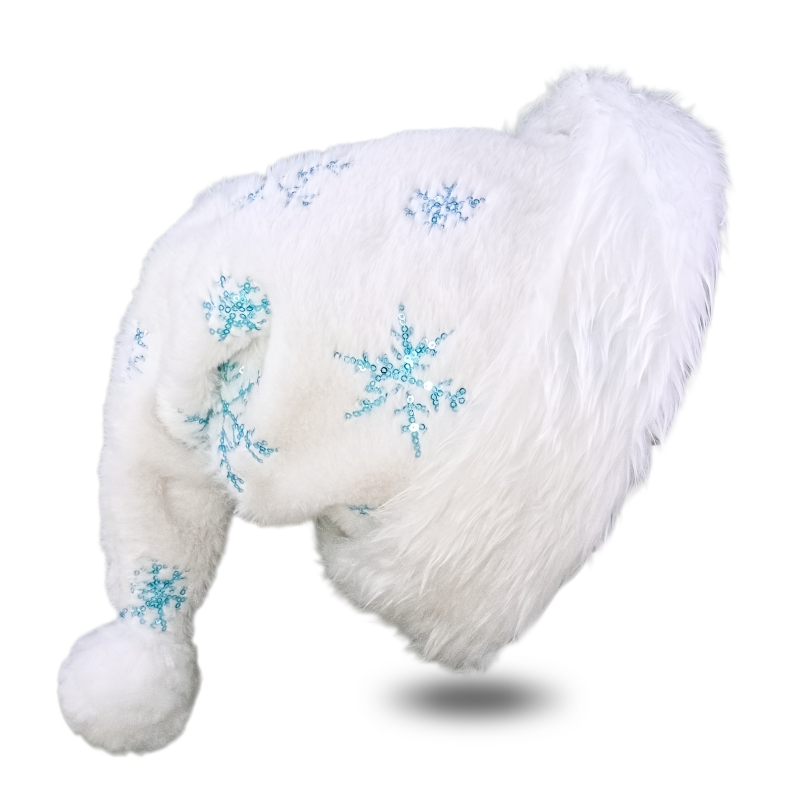 Witte Pluche Kerstmuts voor Tieners met Lichtblauwe Sneeuwvlokken Design - Dikke Fluweelgevoerde Wintermuts voor Kerst, Oud & Nieuwjaarsfeesten en Galas