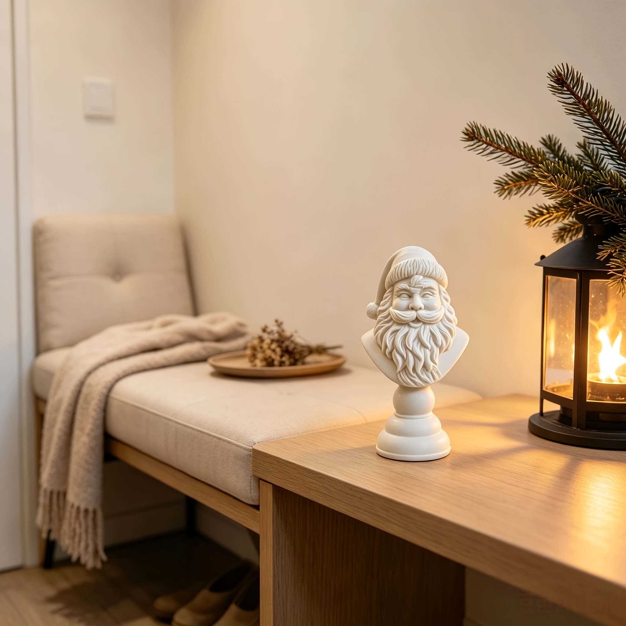 TEMU White Resin Santa Half-body Statue Ornament, Living Room Fireplace Entryway Sideboard Desktop Cafe Reception Decorative Piece, Christmas Festive