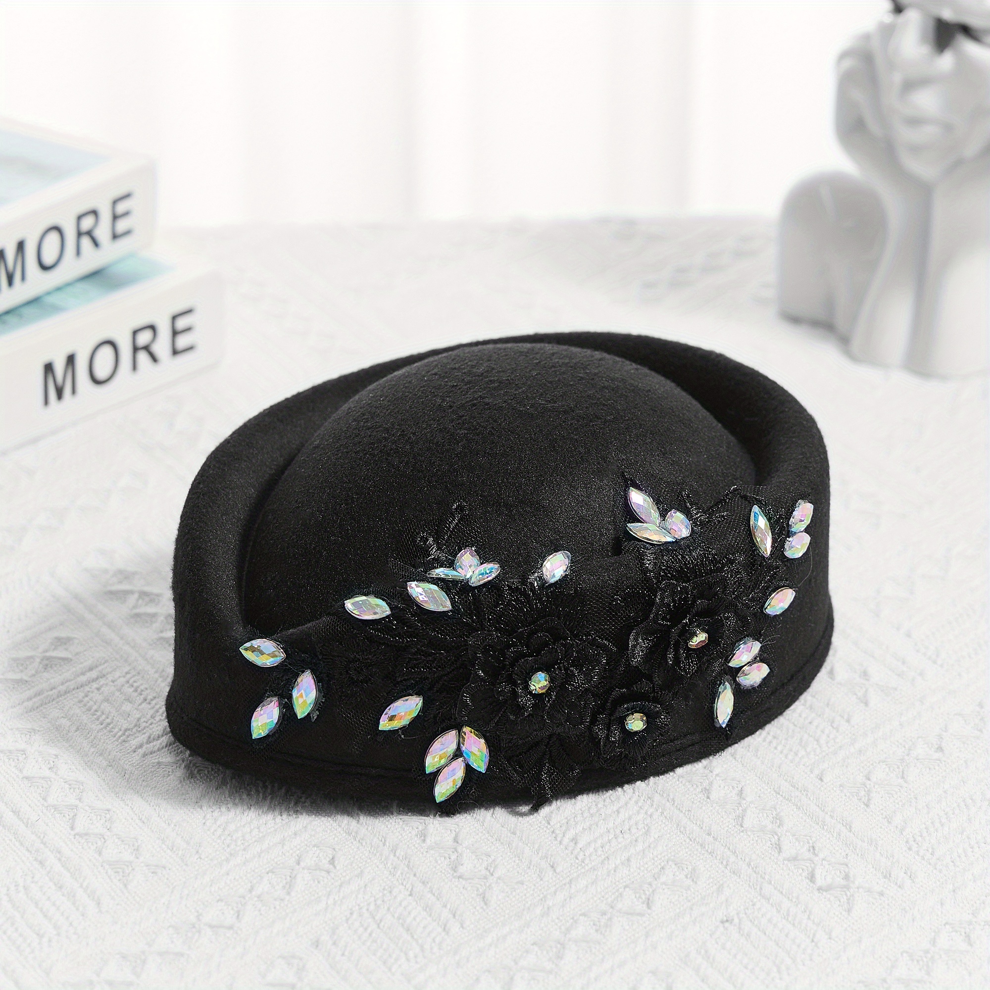 womens vintage church hat flower applique felt medicine box  display picture 3