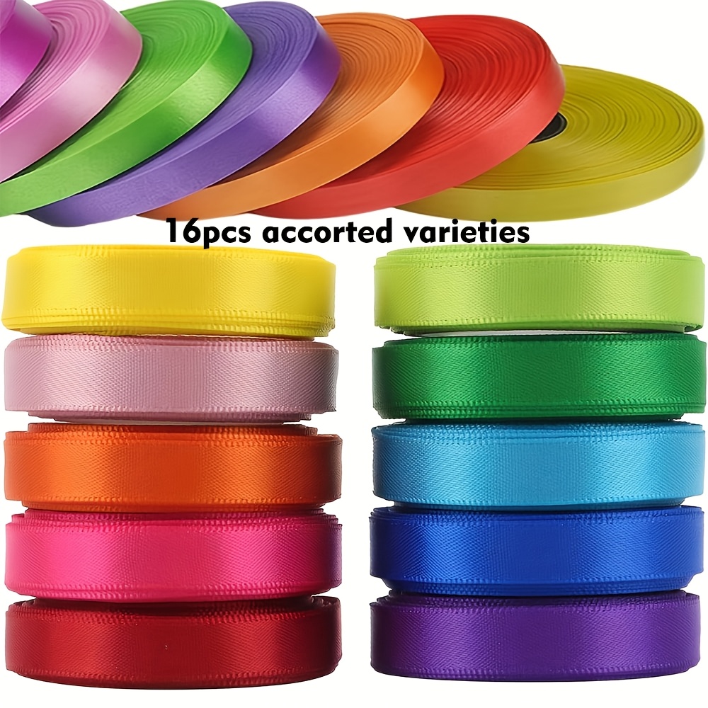 Image of Fabric Ribbon Satin Roll Satin Ribbon Rolls, 25 Yard/roll, 16 Rolls, Satin Ribbon Fabric Ribbon Ribbon Ribbon For Bows Crafts Gifts Party Wedding (random Color)
