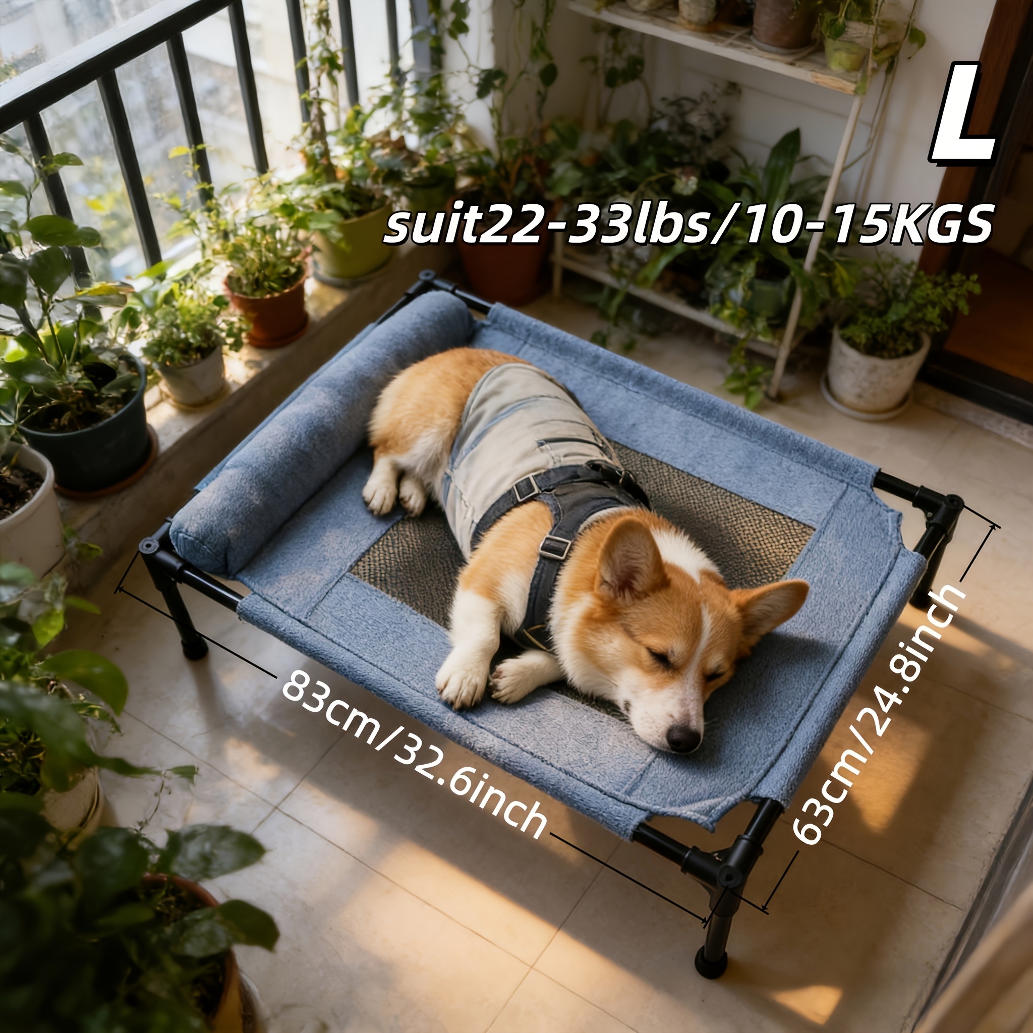 TEMU 【枕付き】折りたたみ式 ペットベッド 犬猫用 汎用 床 枕付き, 床に触らない 防湿 通気性 メッシュ, 中型犬・大型犬 (ゴールデンレトリバー、ラブラドールなど) に最適, オール対応