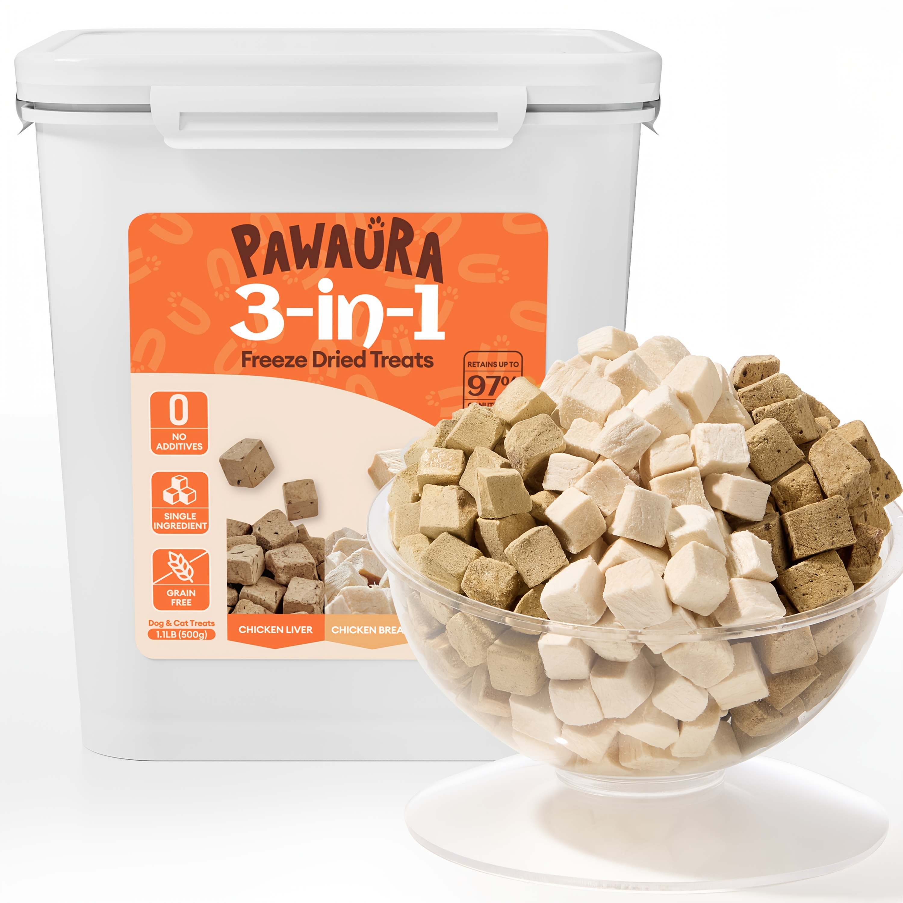   freeze dried chicken liver beef liver 3 in 1 mixed liver pet treats for dogs cats 1 1 lbs value bucket contains beef liver chicken liver chicken   source food topper ideal for training daily rewards Product details 0