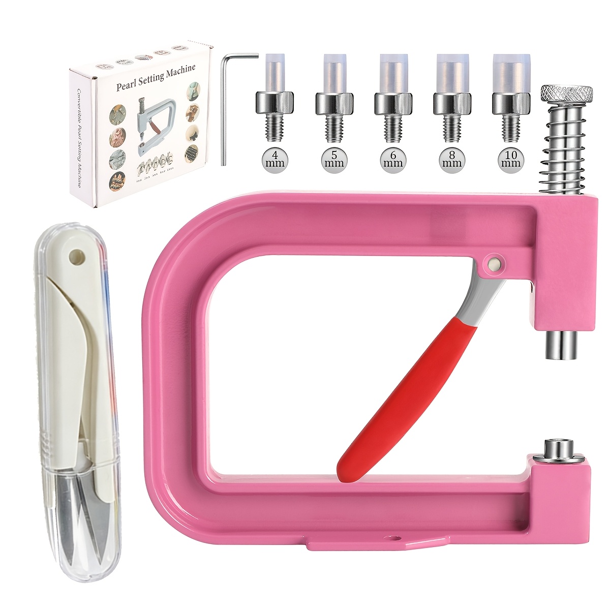 TEMU Bead Setting Machine Set And 1pc Scissor, Pearl Beads Hand Press Pearl Setting Tool, Beads Rivet Fixing Machine, 4/5/6/8/10mm Beads Rivet Fixing