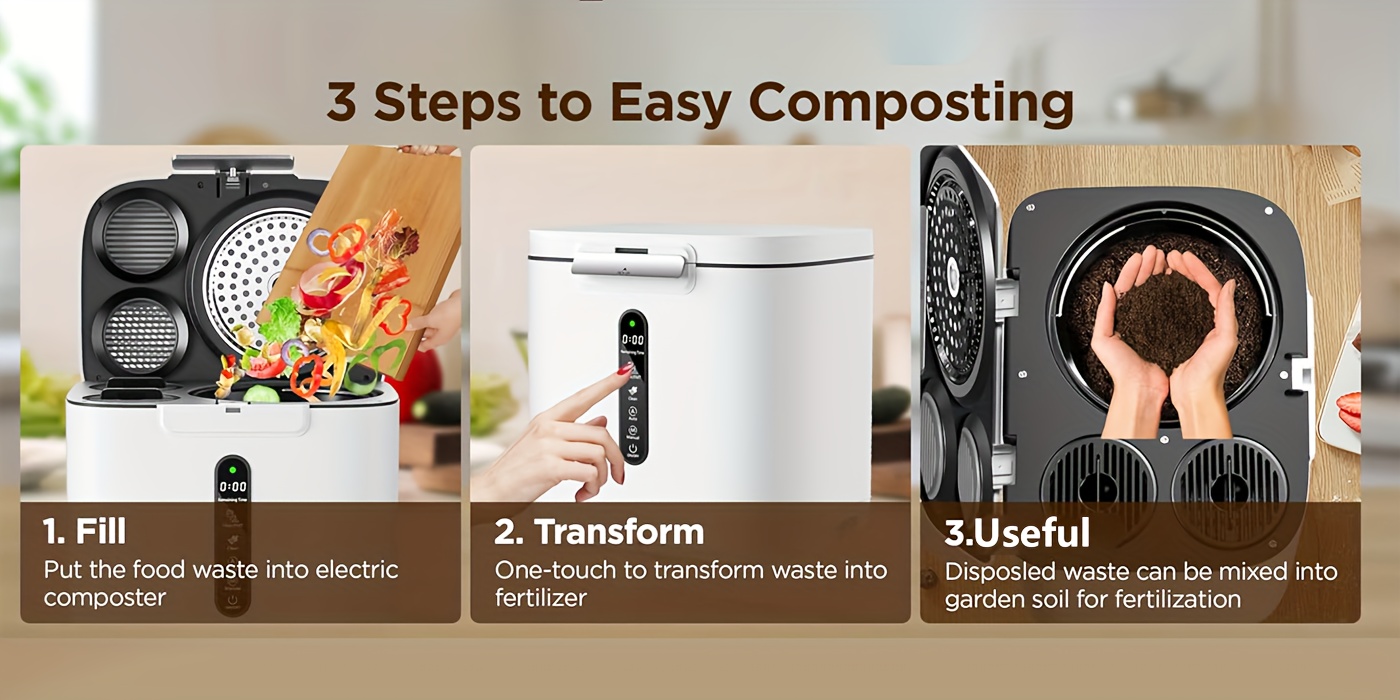 composter elettrico per cucina da interno 4l grande capacità composter da tavolo cucina smaltimento rifiuti macchina per compost domestico con display timer trasforma i rifiuti in pre-compost per piante dettagli 1