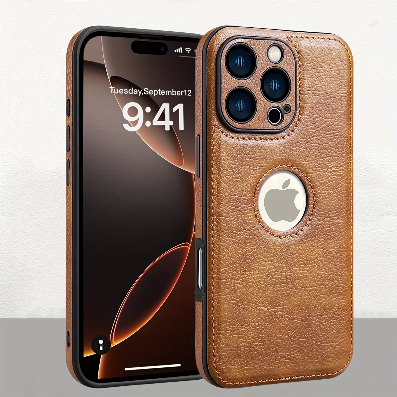 Logo View Compatible with iPhone 15/14/13/12 Pro Max Case Slim Premium Vegan Leather Classic Luxury Elegant Thin Cover, Shockproof Full Protection - Image 5