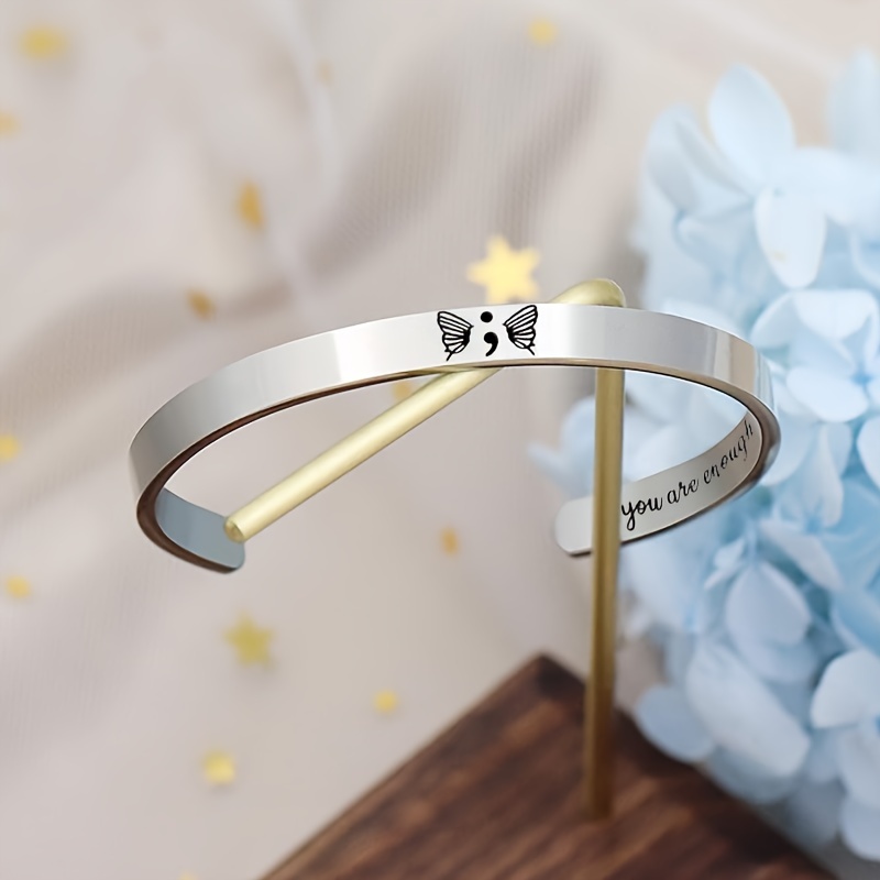 

A Unique Women's Bracelet With An Inspirational Message 'you Are Enough' Stainless Steel C-shaped Bracelet For Christmas Gift