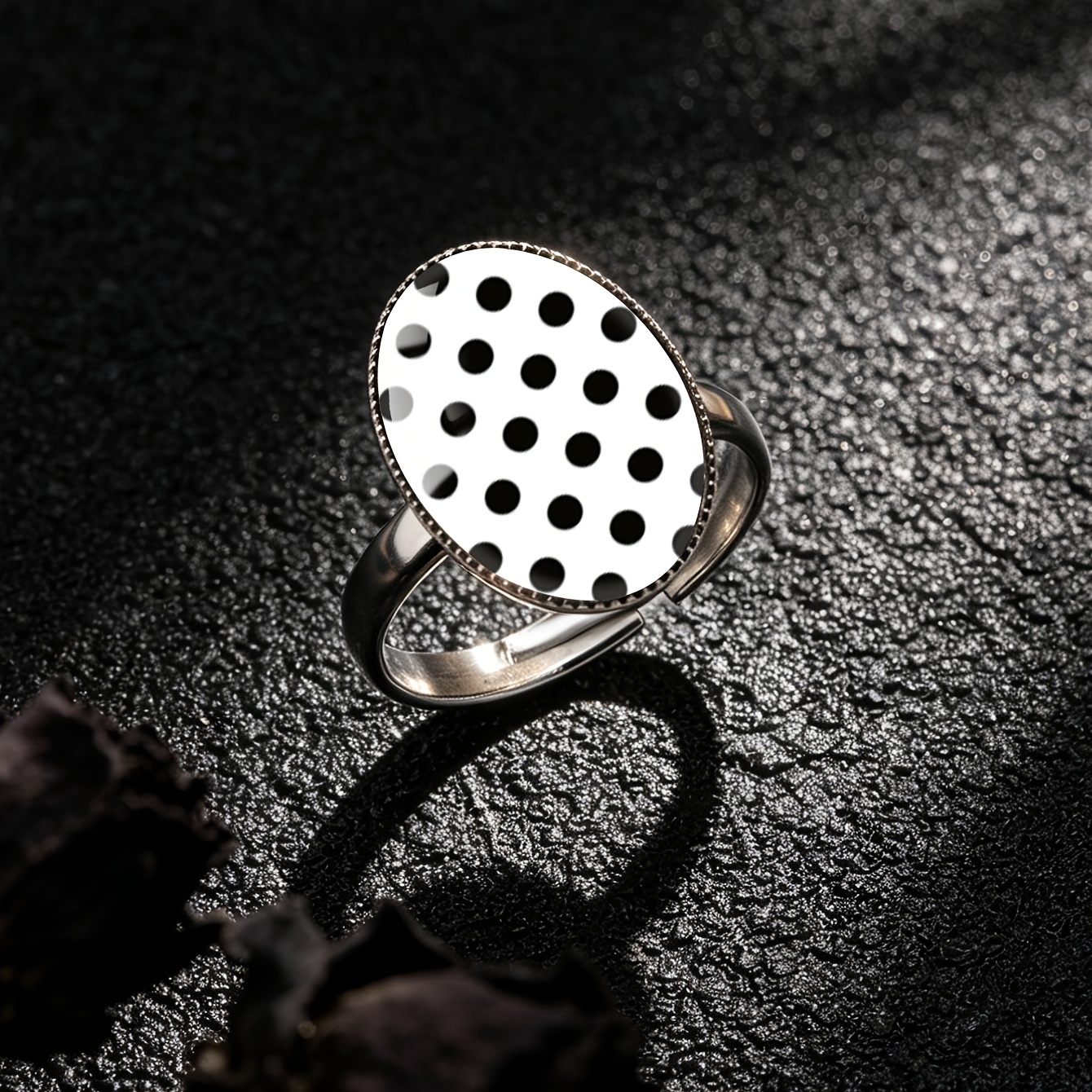 Women's Minimalist Black Polka Dot Open Ring