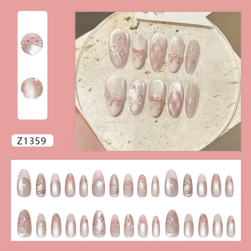 TEMU Colle Gelée pour Nail Art Détachable Effet Œil de Chat Dégradé à Carreaux Style Français Nœud Lumière d'Étoile Style Ins Européen et Américain