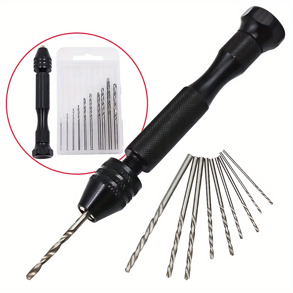 

11pcs Precision Hand Drill With Twist Drill Bits Set (0.8-3.0mm), Manual Pin Vise Rotary Tools For Metal Woodworking, Craft Jewelry Making, Hobby Diy Project, Durable Metal Construction