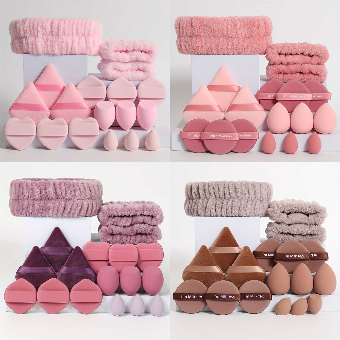 

18-piece Makeup Tool Set - Headband & Wrist Bands, Blending Sponges, Mini Sponges, Triangle Powder Puffs, & Air Cushion Puffs, Suitable For All Skin Types