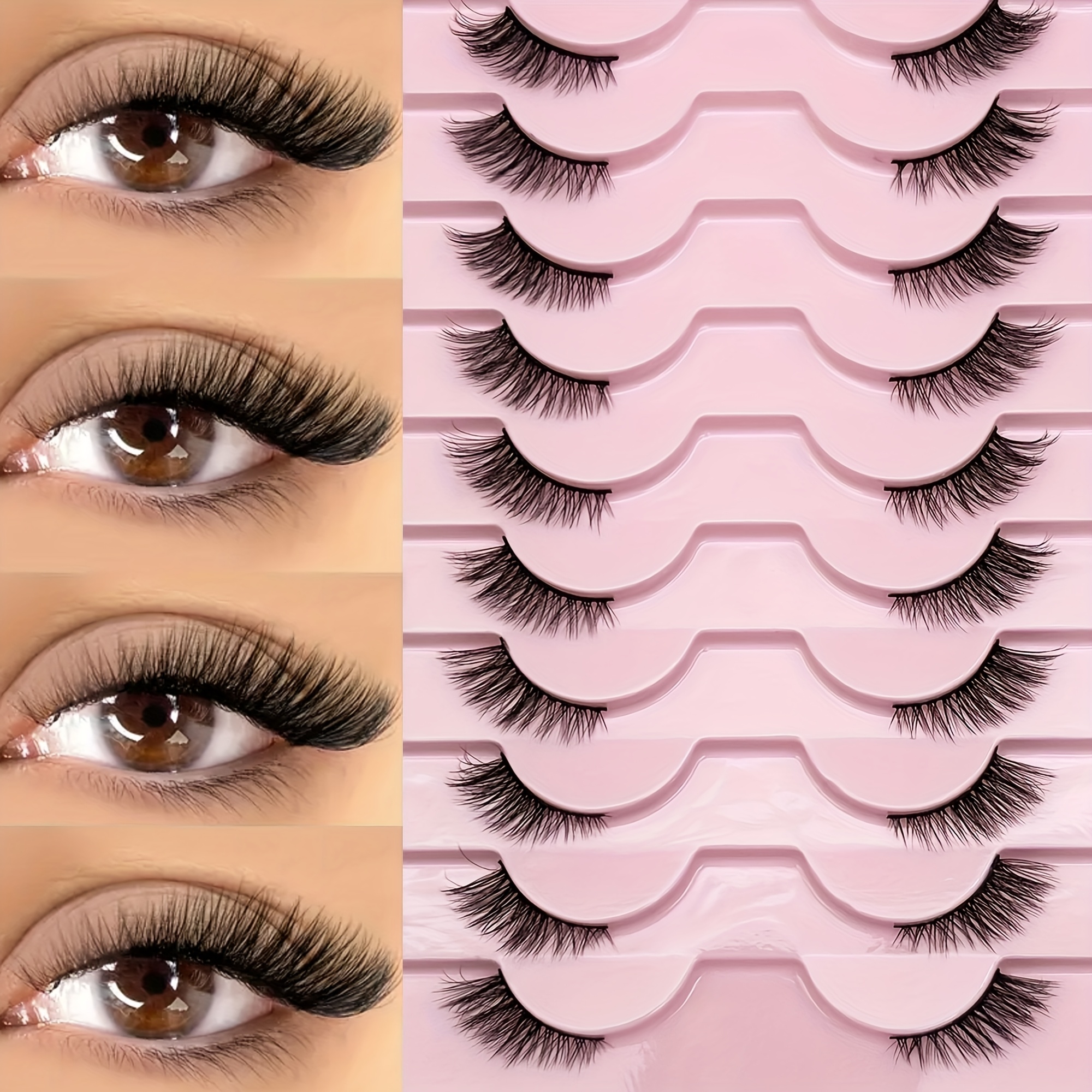 10 pair natural cat eye false eyelashes c   half lashes with winged tips ultra thin 0 05mm reusable eyelashes for everyday parties photoshoots beginner friendly false eyelashes long lasting volume natural look eyelash accessories party makeup whimsical eyelash styles beginnerfriendly lashes