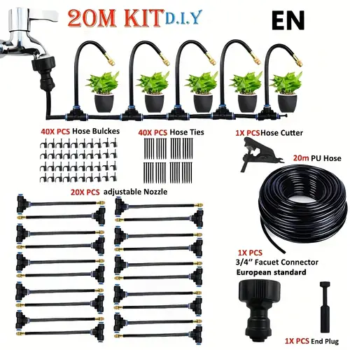 20 drip irrigation kit with adjustable 20cm brass mist nozzle balcony greenhouse auto watering system eu us dual certified electricity