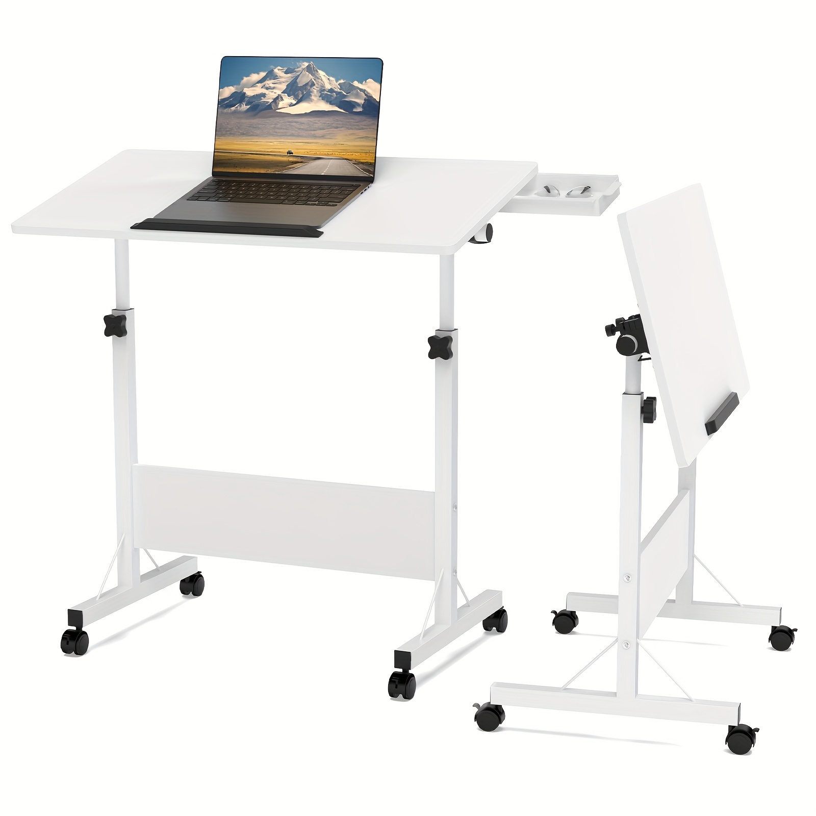 80x40cm For Sofa Bed, Height-adjustable Mobile Side Table 64-89cm, Lockable 4-wheel Folding Desk, Side Table For Sofa, Bedroom