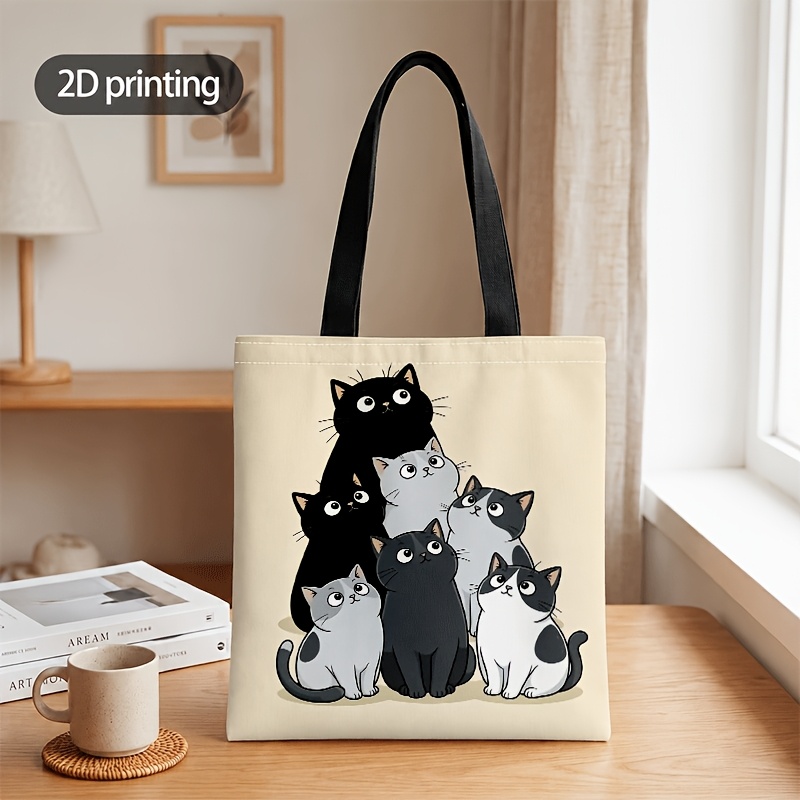 TEMU 1pc Of 2d Flat Crossbody And Handbag For Men And Women, Cute Stacked Cartoon Cats Print, Unisex Multi-use Tote Crossbody Bag, Ideal For Daily