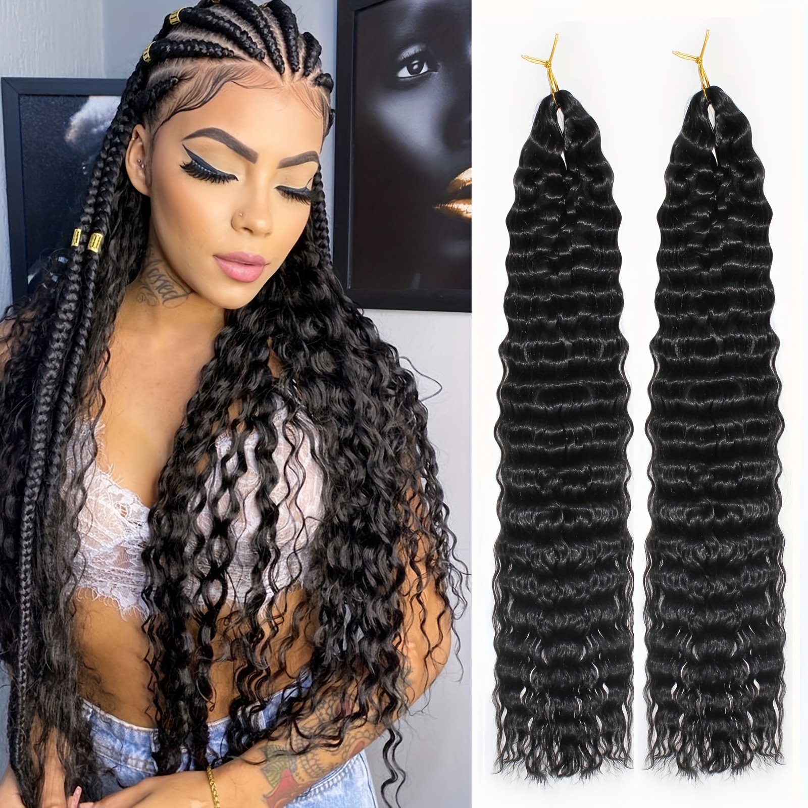 22 Inch Ocean Wave Crochet Hair Deep Wave Braiding Hair Synthetic Curly  Braids Hair Extensions For Women Ombre Blonde Black