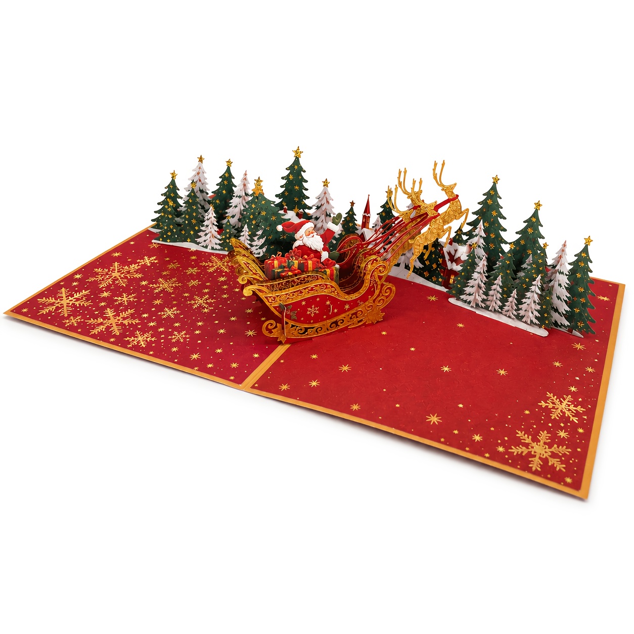TEMU 3d Pop Up Christmas Card, Santa Claus Sleigh With Reindeer, Christmas Tree Holiday Greeting Card, Festive Keepsake Christmas Gift For Men Women,