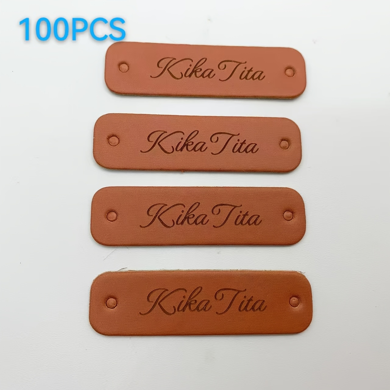 TEMU 30/60/100 étiquettes en similicuir personnalisables - Étiquettes vierges personnalisées avec deux trous pour vêtements DIY, cadeaux et emballage