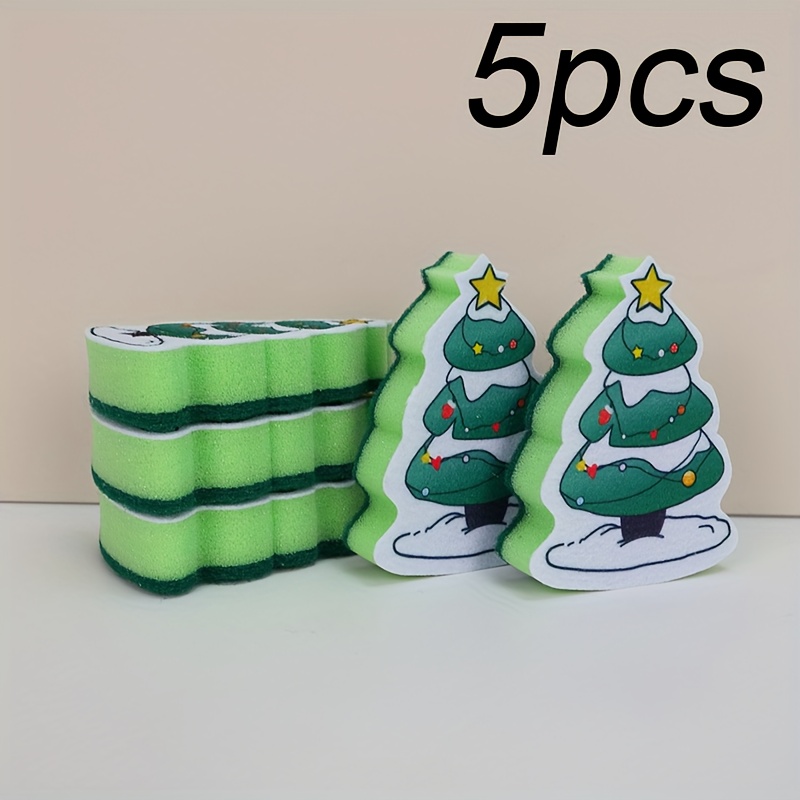 Image of Christmas Festive Cleaning Sponge Scourers Suitable For Kitchen Restaurant Hotel Bathroom Hygienic Cleaning Cloths Sponges Dishcloths Durable Welcome Warm Christmas Random Color
