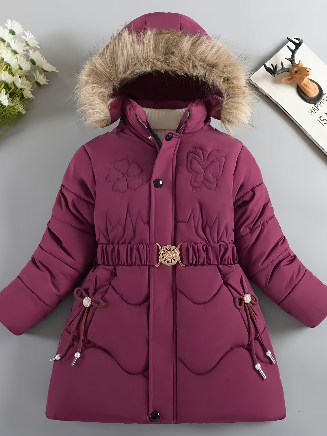 girls winter coat hood thickened parka soft pink cold Temu Georgia