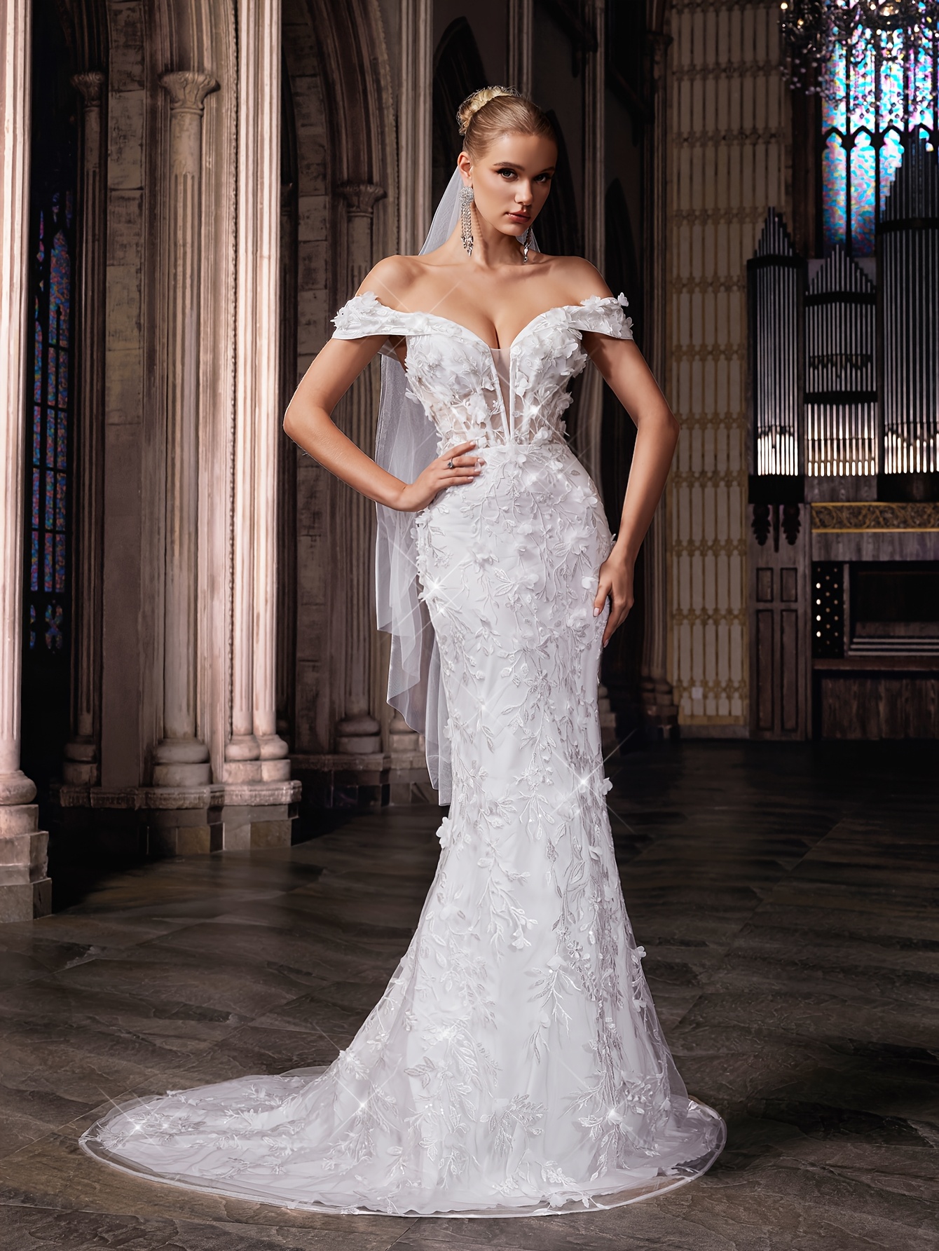 witte elegante bruidsjurk met spaghettibandjes voor de Temu